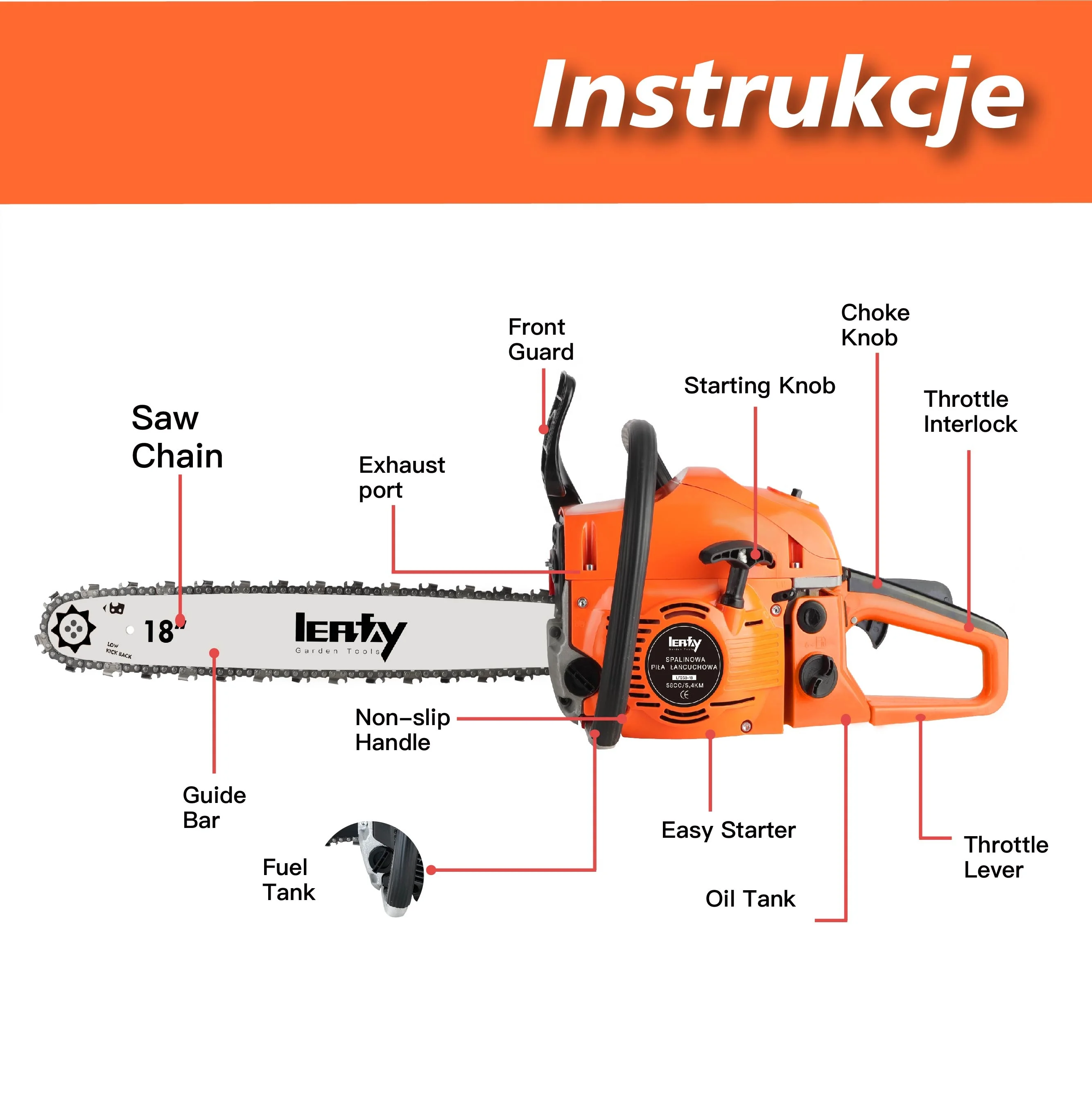 5.4KM Petrol Chainsaw 3.7KW Gasoline Powered Chain Saw Machine Cheap Wood Cutting Machine With 18' 16' Inch Bar And Chain
