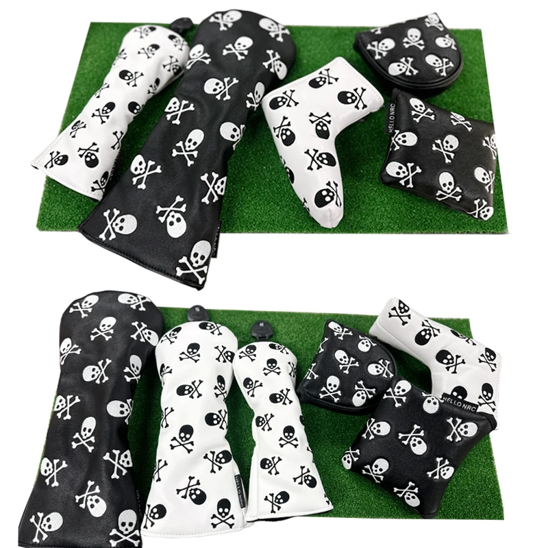 Skull Golf Headcover Driver Fairway Hybrid Golf Wood Cover Waterproof PU Leather Protector Set Soft Durable Head Covers