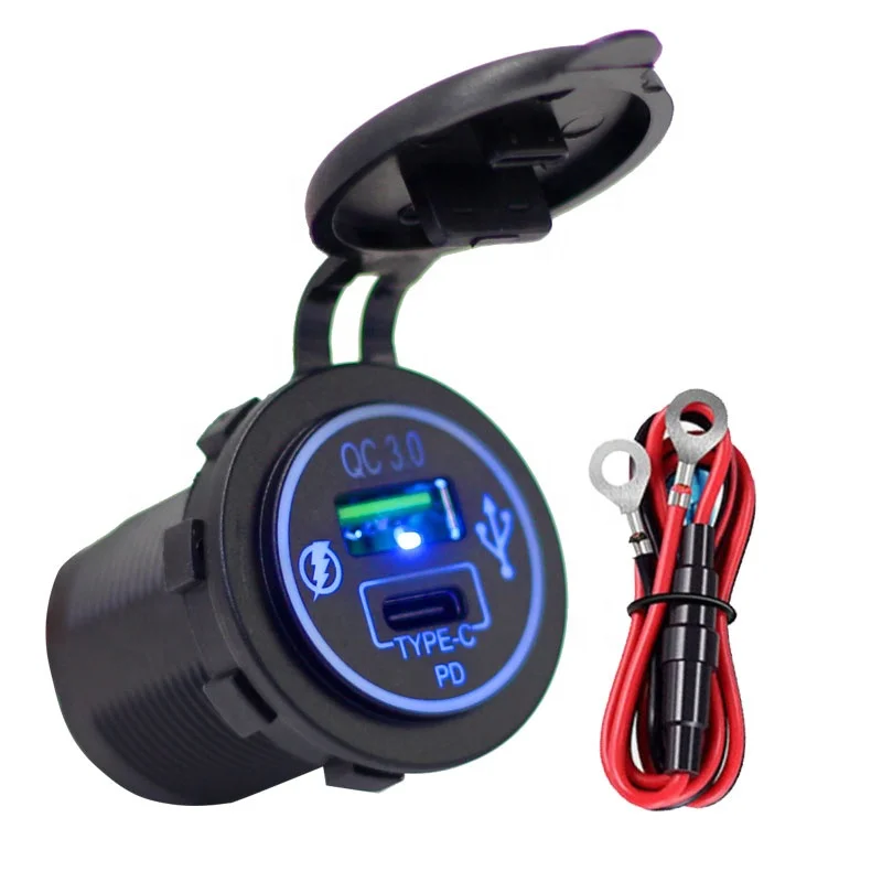 12V 24V Universal Bus USB A QC 3.0 18W  Type C PD 30W Fast Car Charger Socket