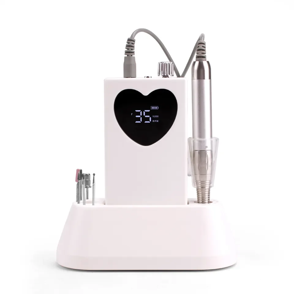 New design Heart Shape Brushless Portable Mobile Nail Drill High Torque 35,000 RPM Rechargeable Cordless Nail File