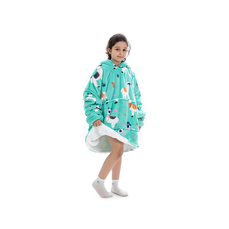 RTS multi color print custom teens super soft warm fleece sherpa pocket kids oversize hoodie blanekt