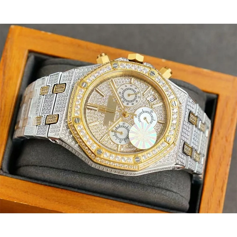 Light Jewelry High Quality Fashion Gold Plated Wrist Luxury Mens Diamond Iced Out Custom Logo Quartz Watch For Men