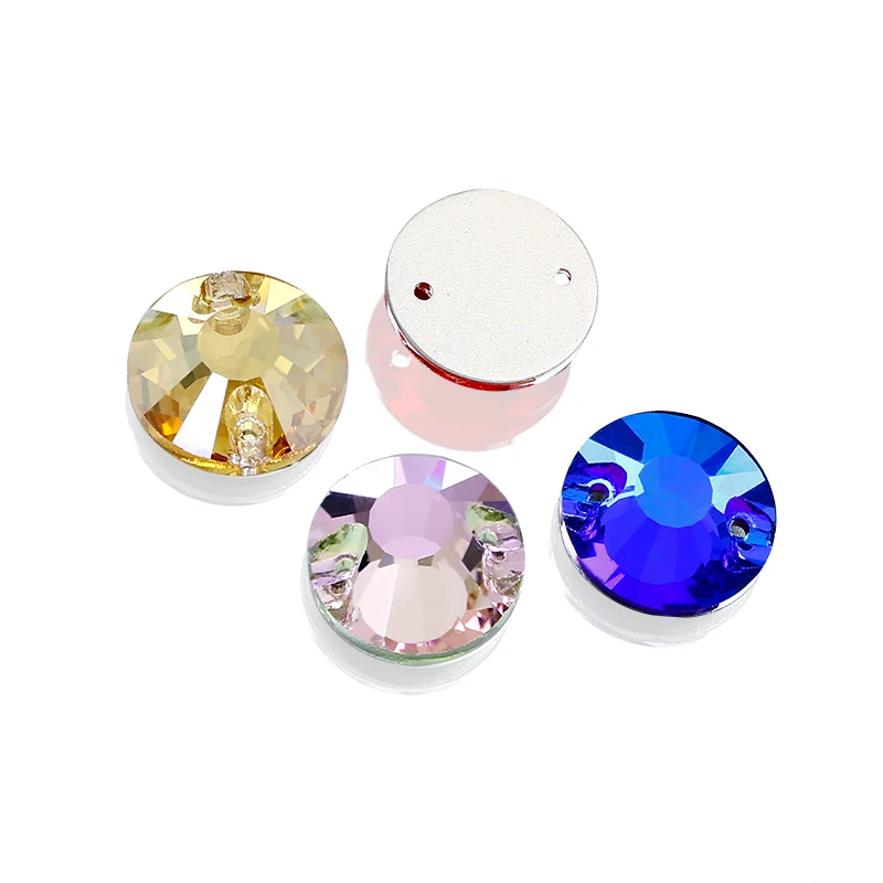 Junjiao, стеклянные камни круглой формы с отверстием для шитья, цветные стразы AB для одежды, аксессуары