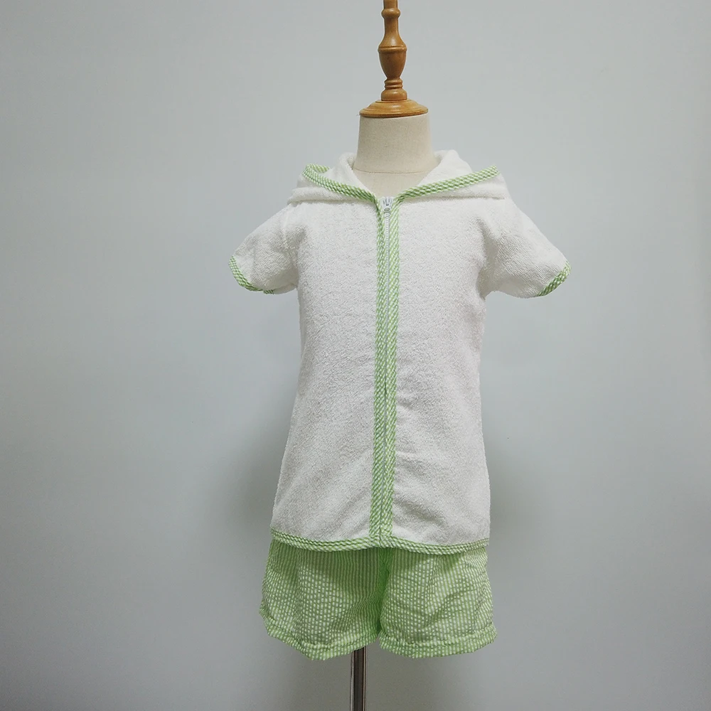 children swimwear 320g towel fabric short sleeved beach jacket with hood 	boy kids swimwear