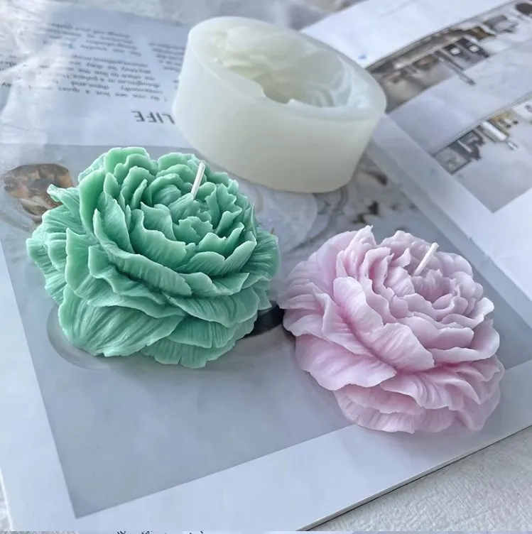 DIY 3D Peony Shape Silicone Molds Soap Moulds Silicone Flower Candle Mold for Candle Making Large Small Size