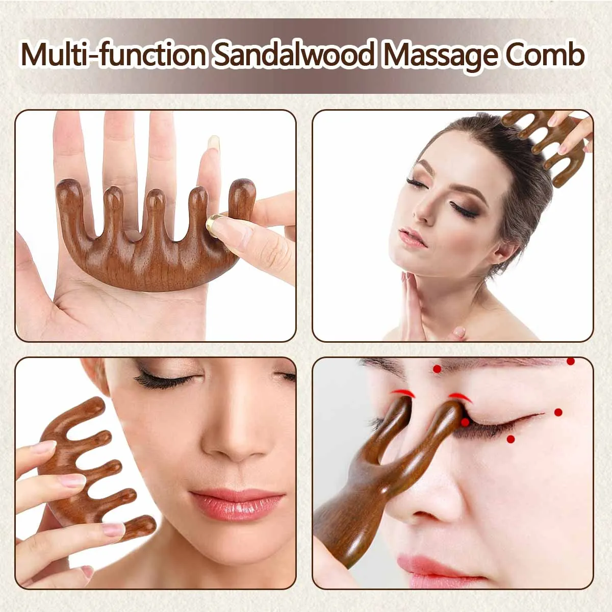 Hot Selling Item Sandal Wood Comb Five Teeth Round Head Massage Scalp Meridian Comb General Body Point Rosewood Massage