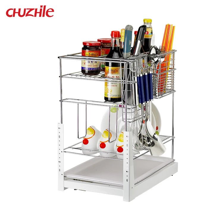 Metal Iron 2 Tier Kitchen Knife Rest Chopsticks Barrel And Dish Racks Cabinet Drawer Basket