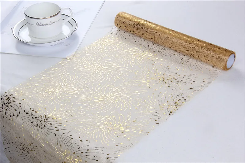 
Organza table runner with bronzed design 