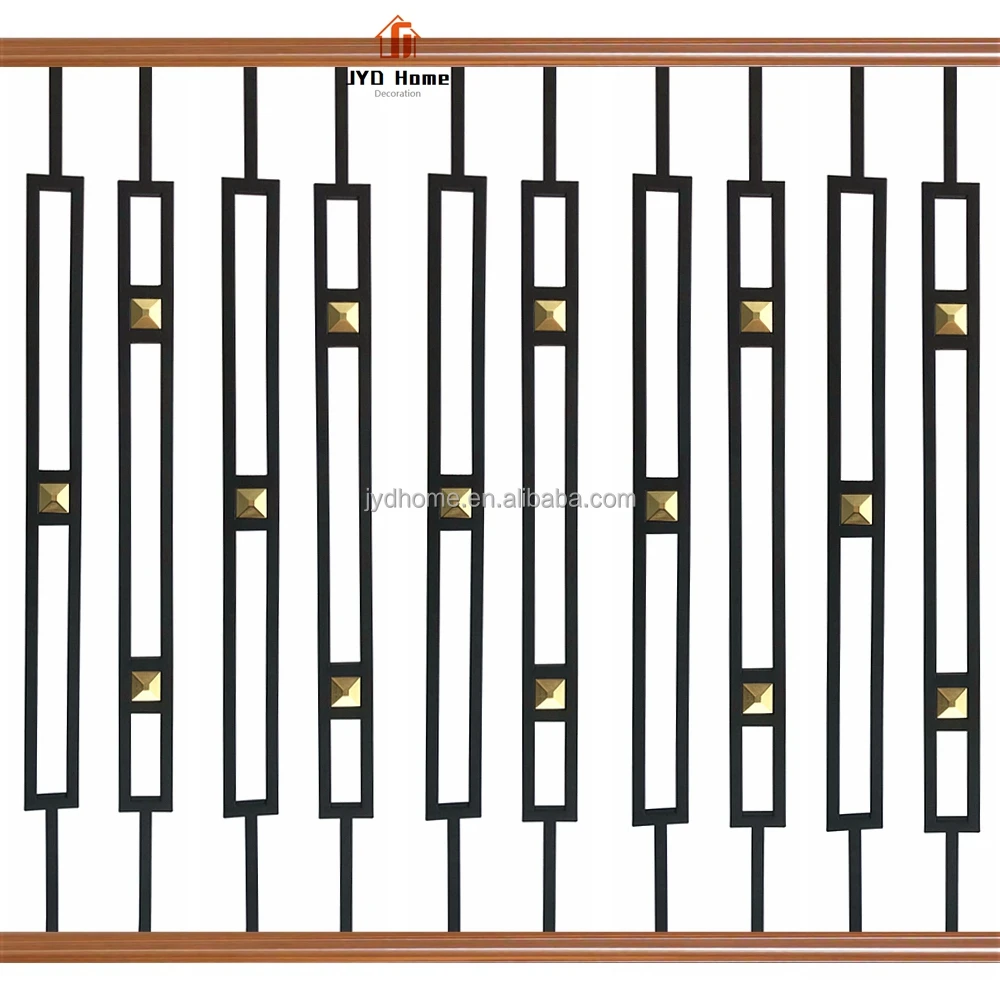 Wholesale of  Indoor Decorative Square Double Bars Skinny Panels Wrought Iron Staircase Balusters Metal Stair Spindles