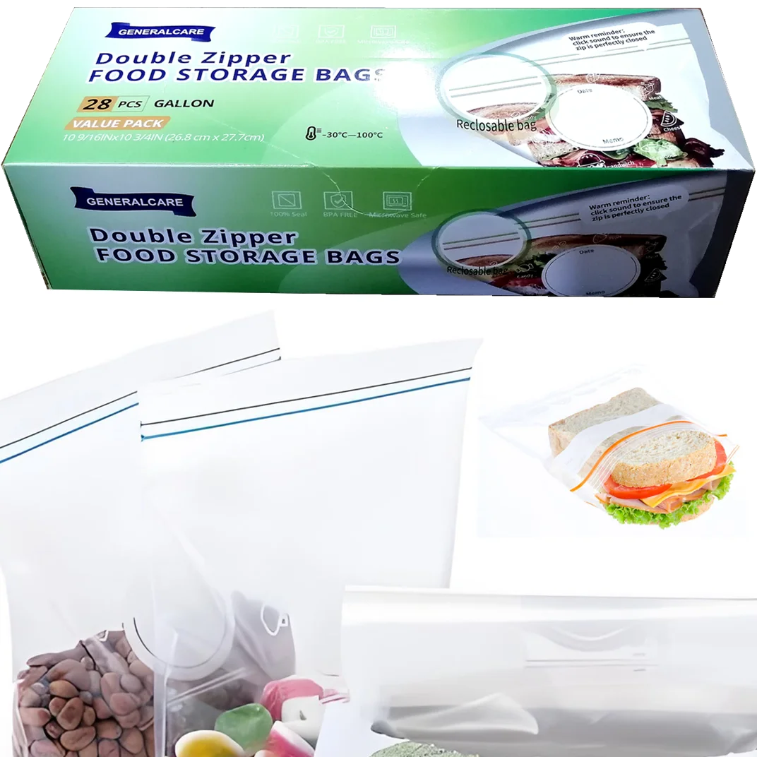 Food Storage Freezer Bags with Stand-Up Bottom Easy to Fill 28 Count for Home Office Traveling Sandwich Fruits Nuts Cake Cookies