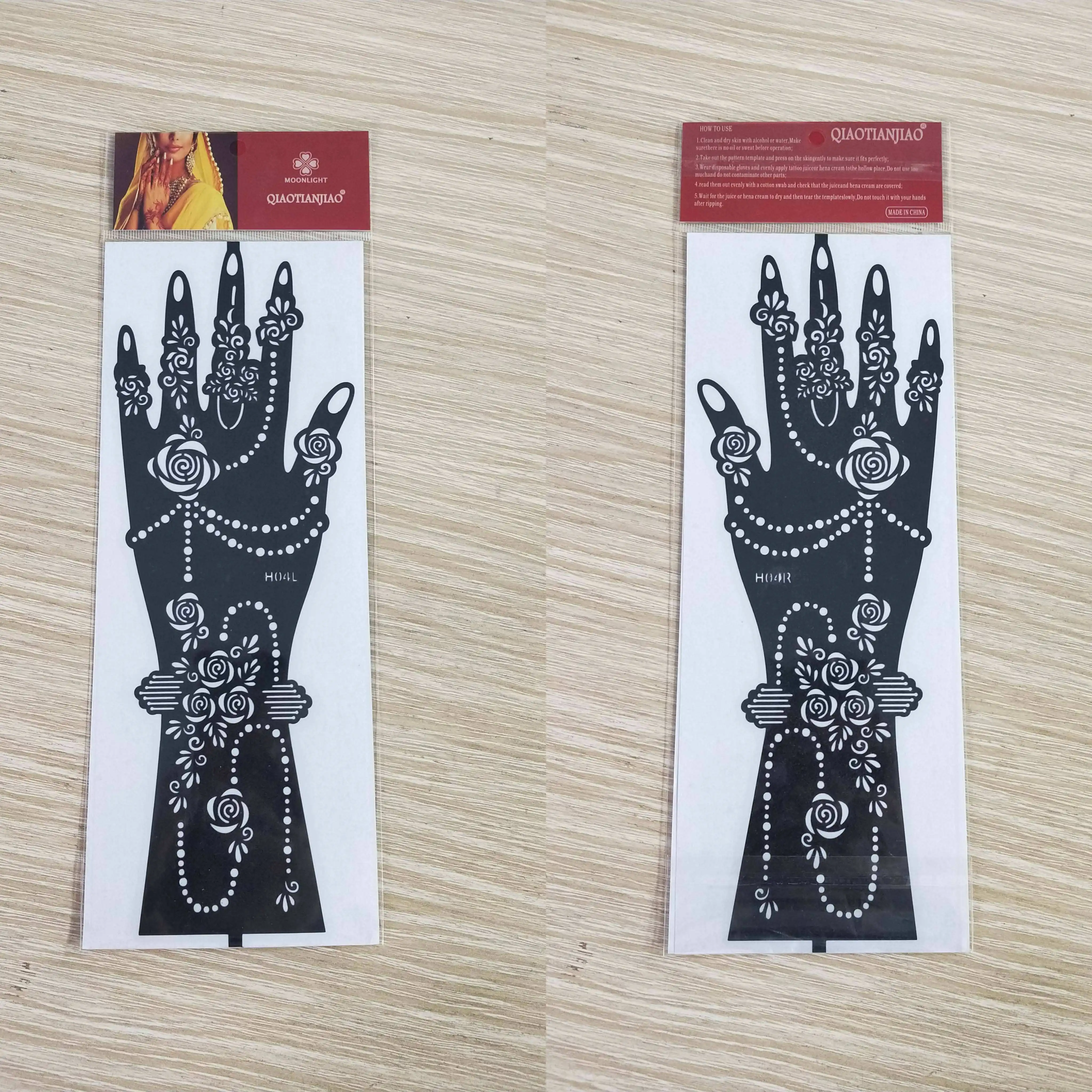 OEM Henna Tattoo Stencils For Wholesale Gorgeous Women Sexy Hand Art Red Henna Lace Hands Tattoo Sticker
