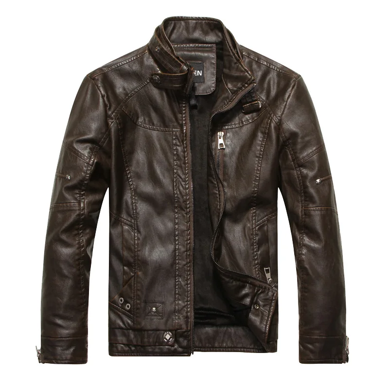 2021 New Men Motorcycle Winter Warm Padded PU Leather Jacket