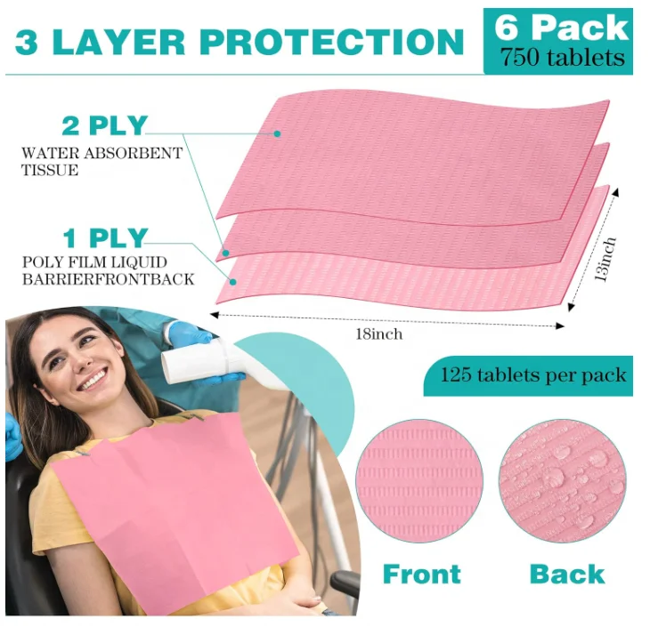 3 layers disposable waterproof dental bibs adult patient use napkin wholesale
