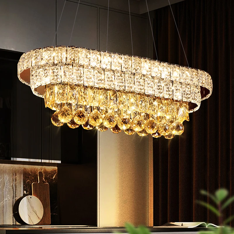 Crystal dining lamp restaurant pendant lamp simple modern creative personality dining pendant bar rectangular crystal chandelier