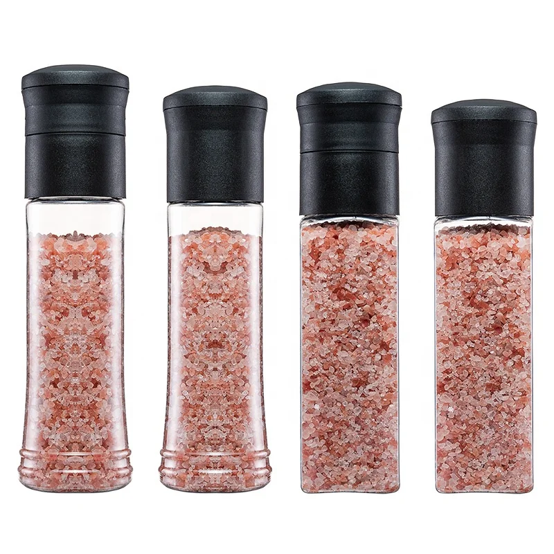 wholesale 12oz clear pet spice packaging seasoning mill bottle jar plastic shaker pepper and himalayan salt grinder