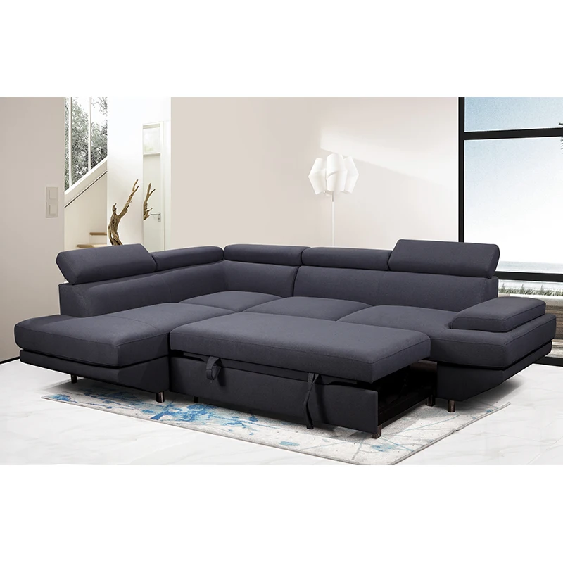 Tianhang upholstery furniture living room sofa U shaped corner sleeper gray fabrics sofa bed with storage