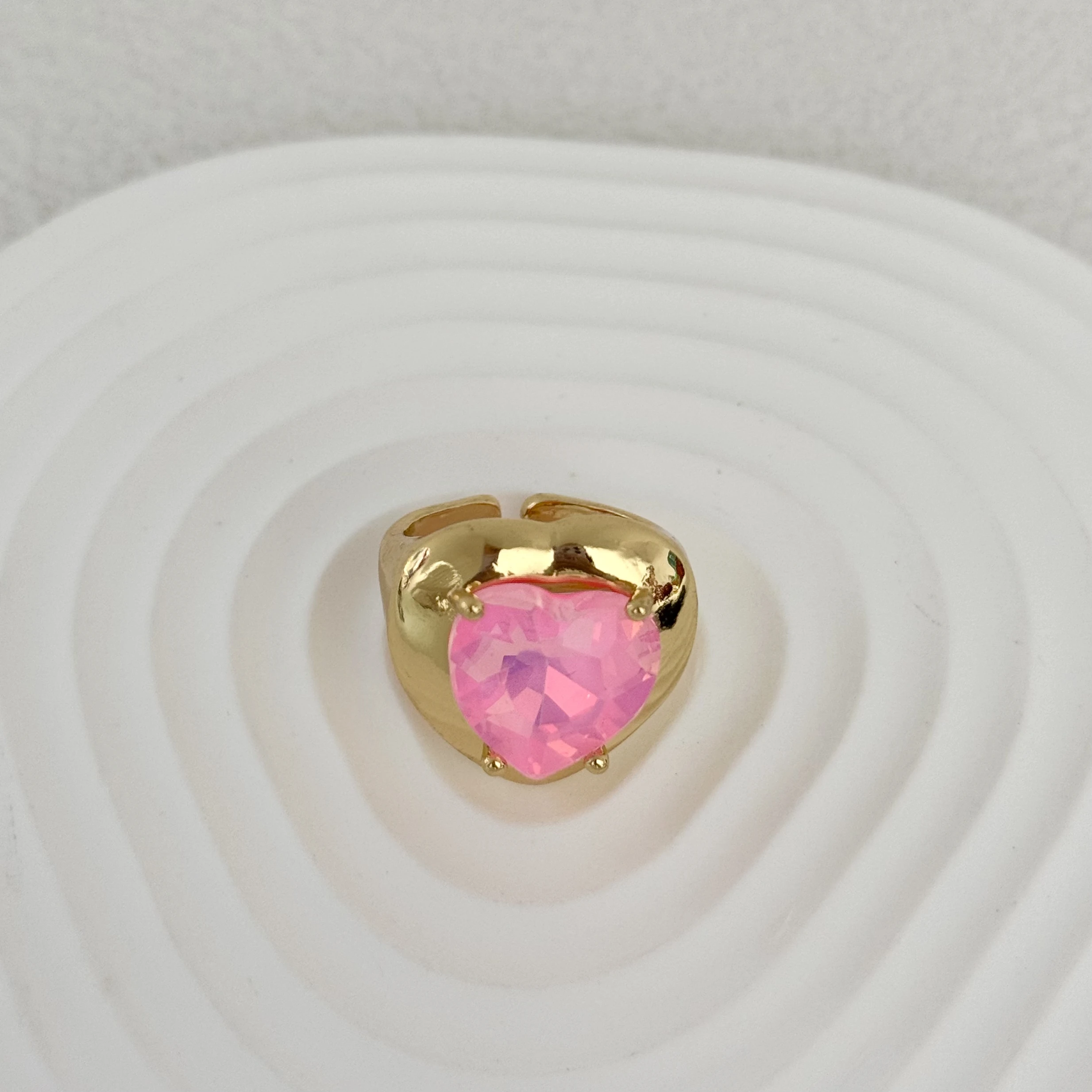 New Trendy Chunky Colorful  Heart Rings  18K Gold Plated Minimalist Heart Crystal  Gemstone Finger Ring  Jewelry for Gifts