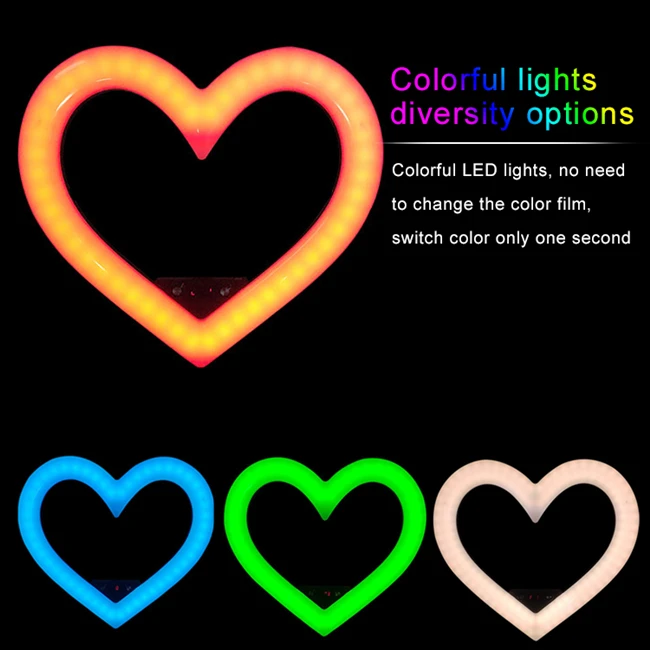  19 дюймов фотографическое освещение Live заполнить лампы Tiktok в форме сердца RGB селфи светодиодная кольцевая лампа с
