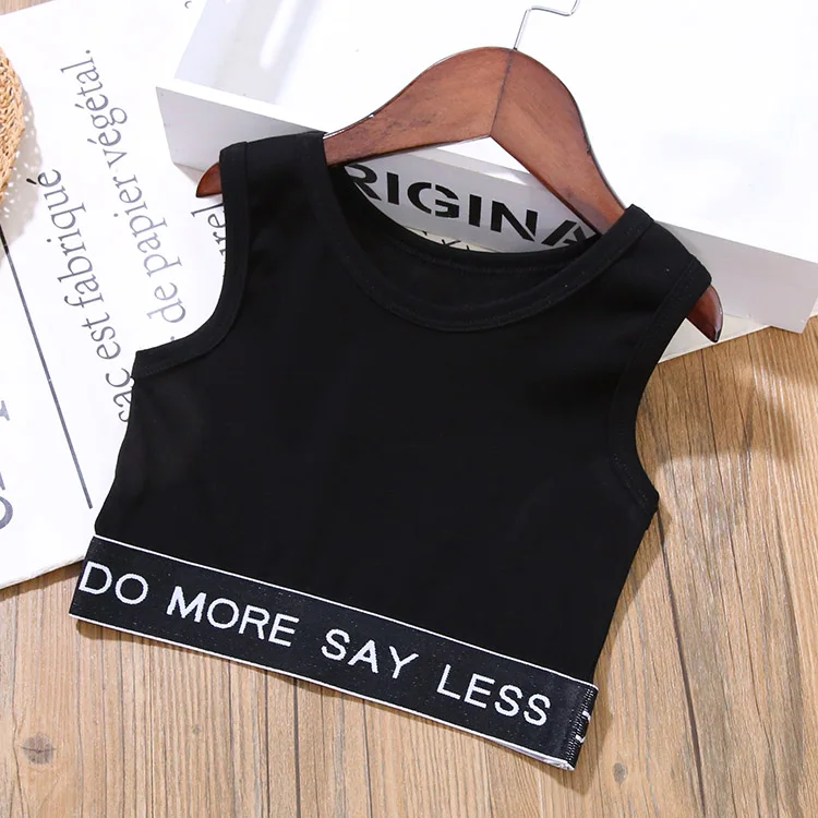 2020 summer girl suit female baby cool handsome jazz letter ribbon vest wide-leg jeans two-piece suit