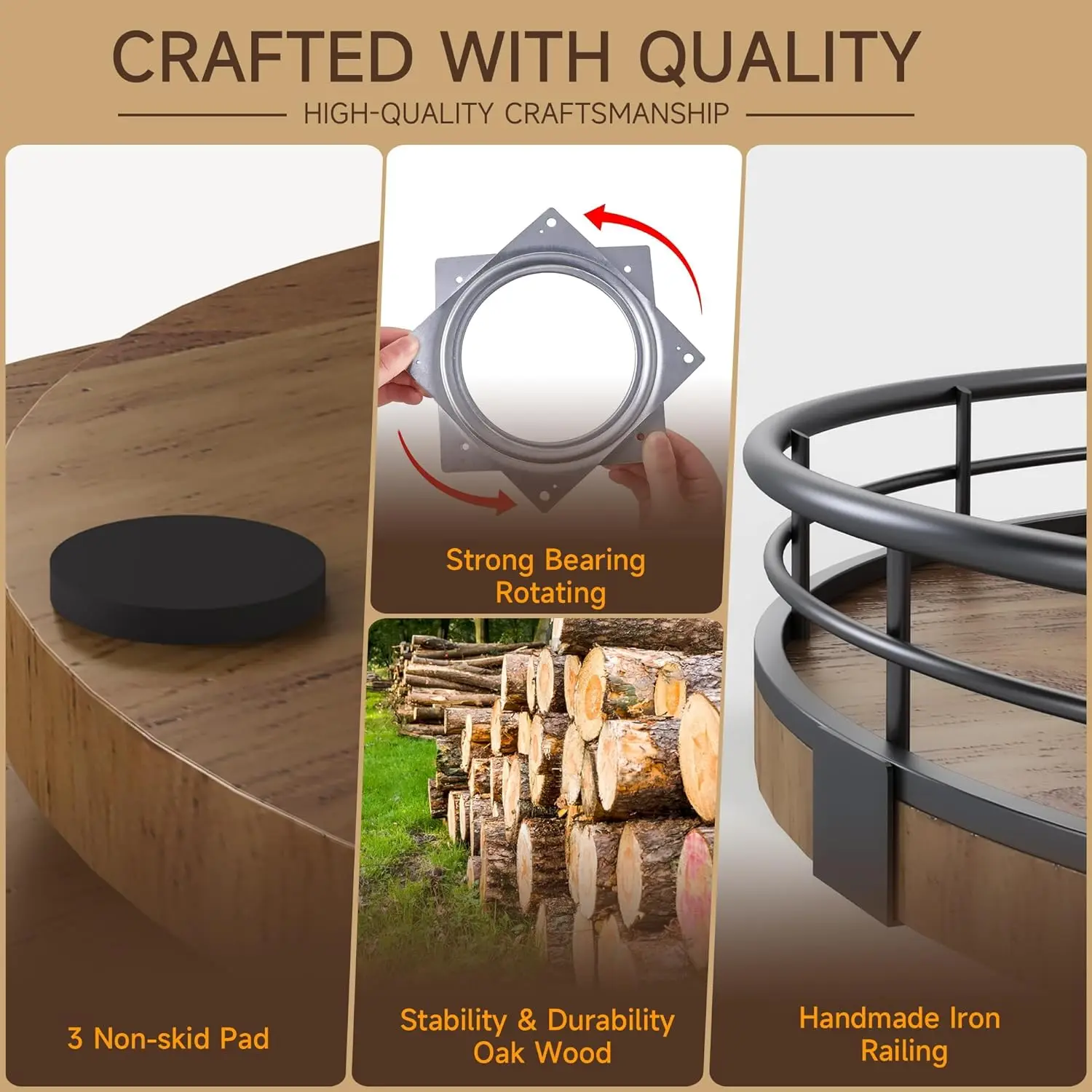 Oak 13 Inch Lazy Susan Turntable Organizer, Round Wooden Lazy Susan Organizer and Storage for Cabinet Countertops