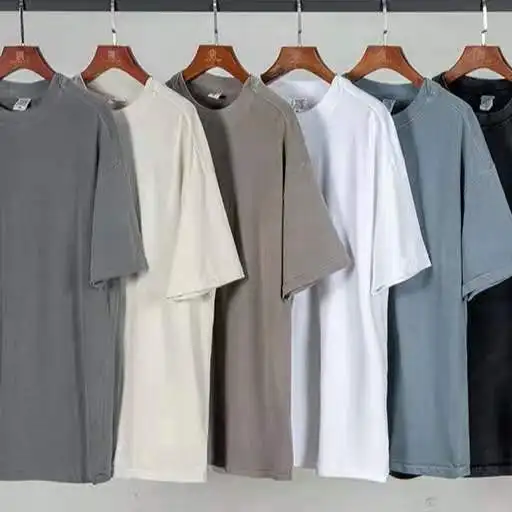 260g basic tshirt plain 100% cotton distressed washed fish mouth collar blank unisex t-shirts stone wash oversized plain tshirt