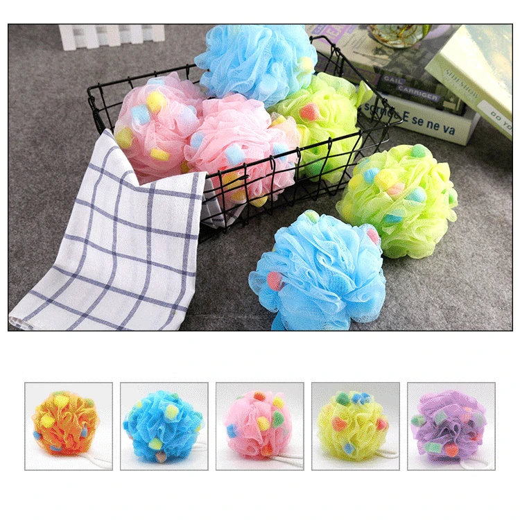 Super Soft & Big Premium Mesh Poufs Bath Sponges Shower Rubbing Loofahs Exfoliating Nylon Mesh Puff with Rainbow Sponge