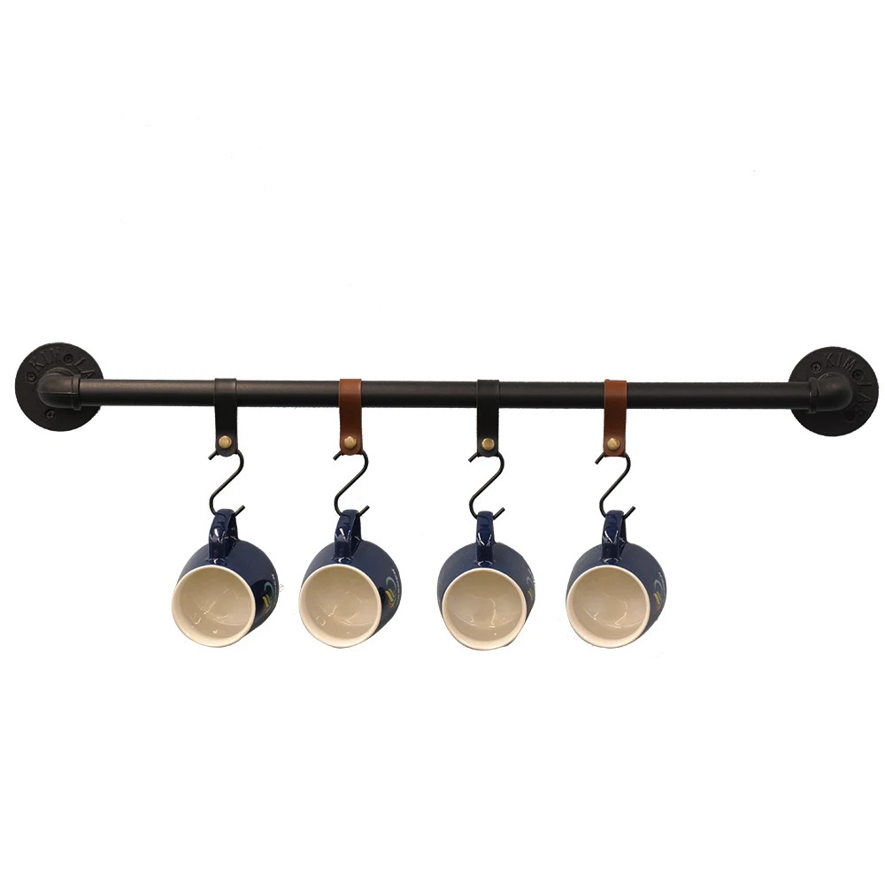Best Price Industrial Rustic Wall Mounted MetalHanging Rail Towel Kitchen Pipe Rack with S Hooks