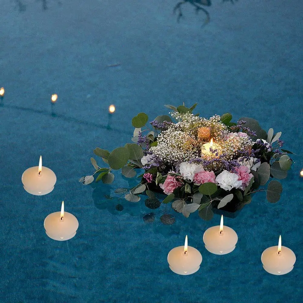 wholesale paraffin wax high quality 3'1.3inch white unscented floating candles for wedding party restaurant
