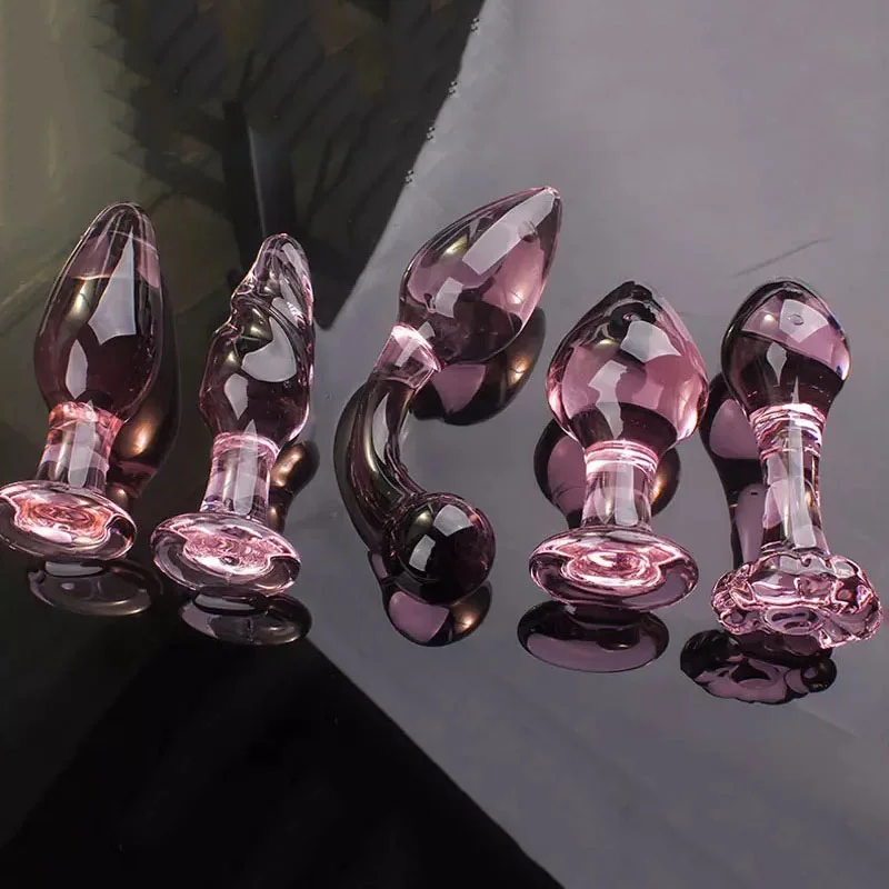  Homemade 7Pcs Anal Set Masturbator Pink Crystal Adult Sex Toys Glass Plug For Woman And