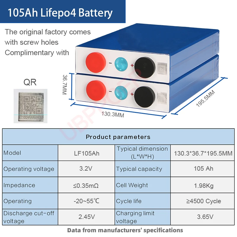 Ubppower Us Stock Electric Forklift 100 Amp Hour 100A 90Ah Lithium Batteries 3 2V 105Ah 3.2V 100Ah Lifepo4 Battery Cell