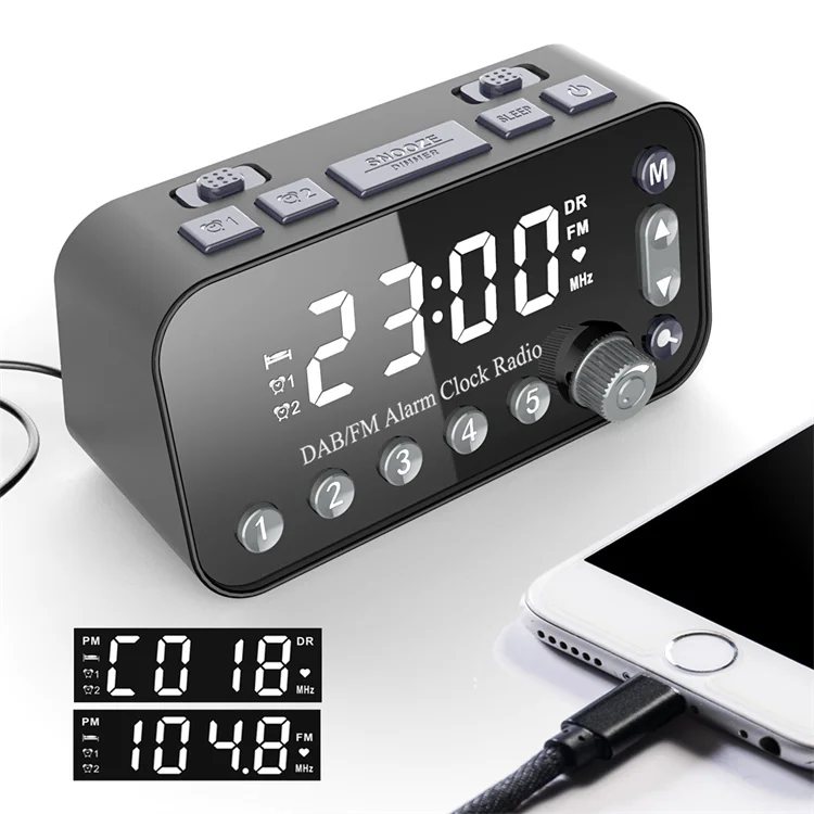 Multifunction 3 Adjustable Brightness DAB Radio Snooze Supported Sleep Timer Digital Clock Mirror