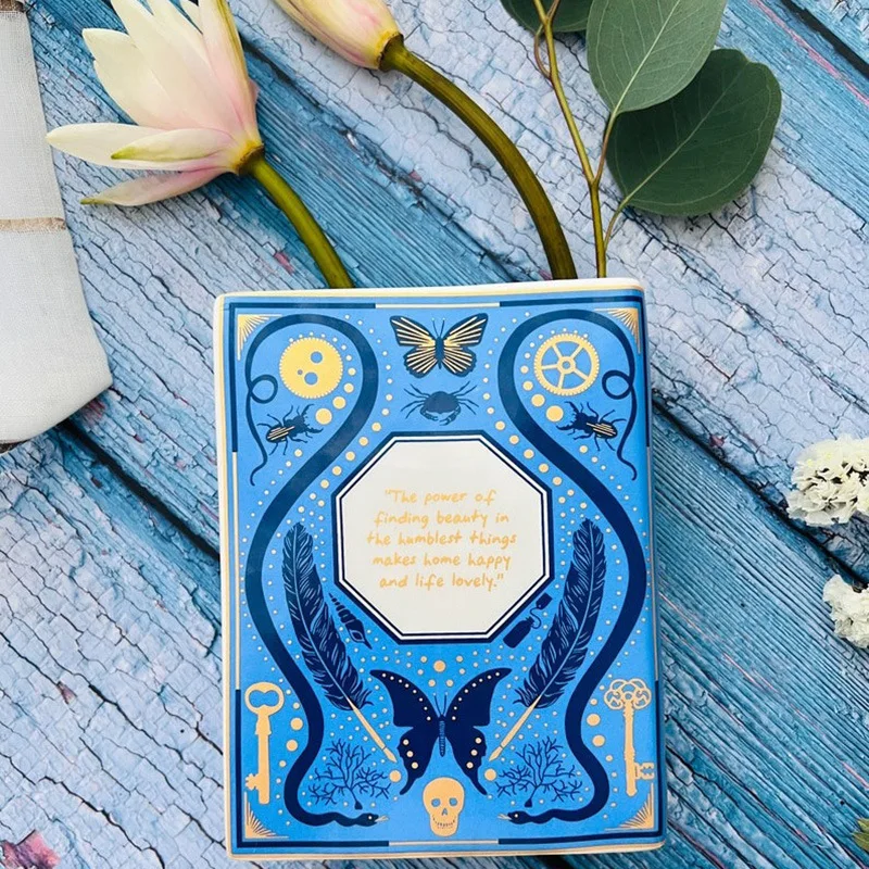 Custom Home Ornaments Desktop Blue Book Shape Porcelain Ceramic Flower Vase