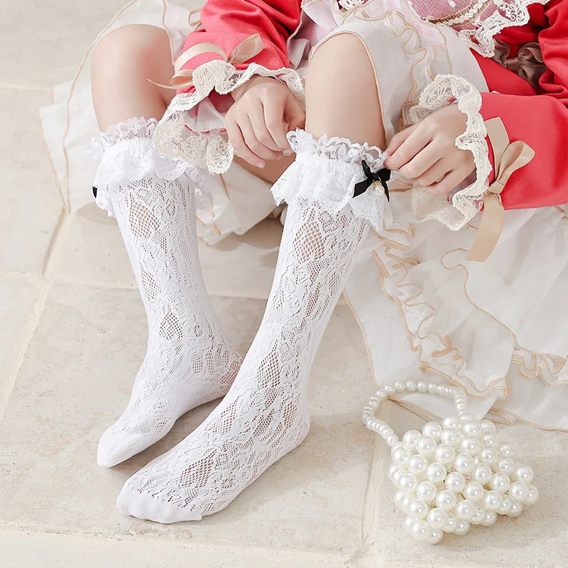 2022 New 3-10 Y Teen Young Girl Princess Lace White Stockings Sexy Black Mesh Breathable Girl Socks