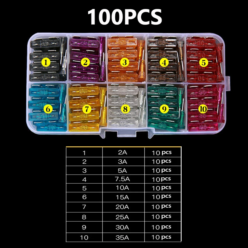 Car Fuse Assortment Set Profile Middle Size Blade Type Fuse Auto Car Truck 2-35A Fuse with Box Clip