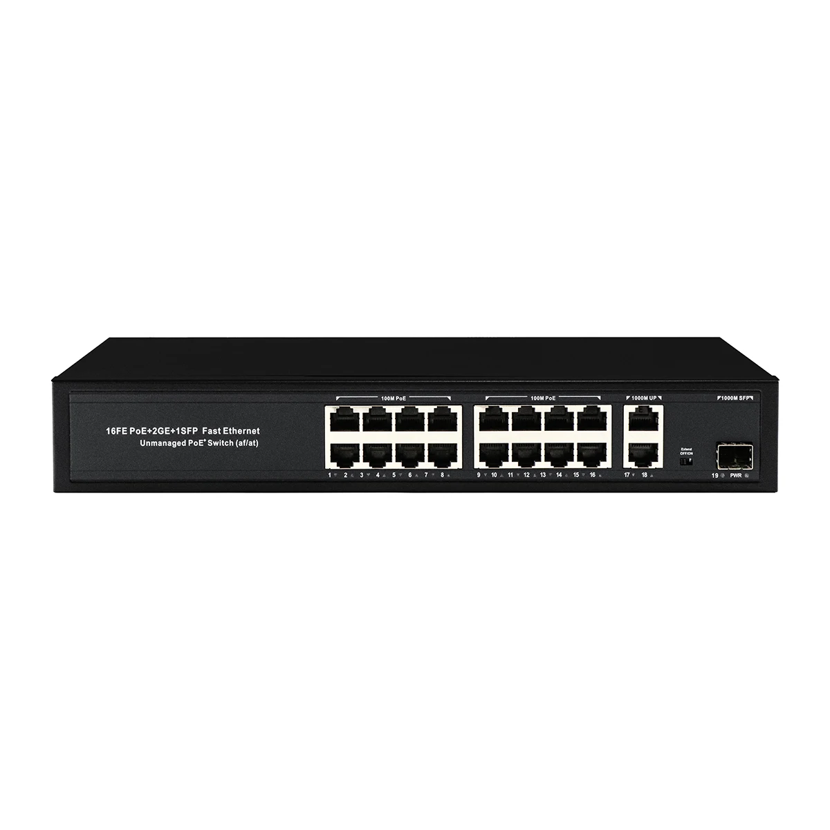 Commercial grade 2 copper SFP gigabit uplink rack type 16 port 10/100M CCTV POE switch