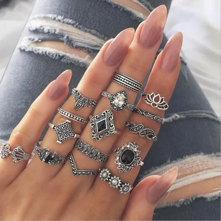 Rings For Girls Wholesale Custom Vintage Owl Butterfly Skull Snake Women Girls Men Ring Set