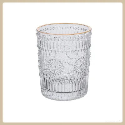 Hensin Wholesale Reusable Relief Round Water Cup Happy Shop With Handle Gift Edge Sunflower Glass Milk Cu For Tea Drinks