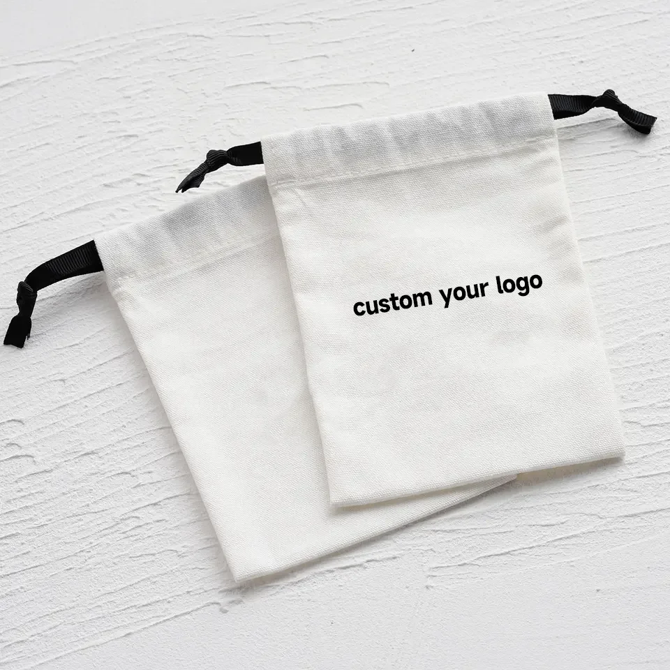 Custom 100% Linen Pouch Bags Packaging Mini Cotton Linen Drawstring Bag