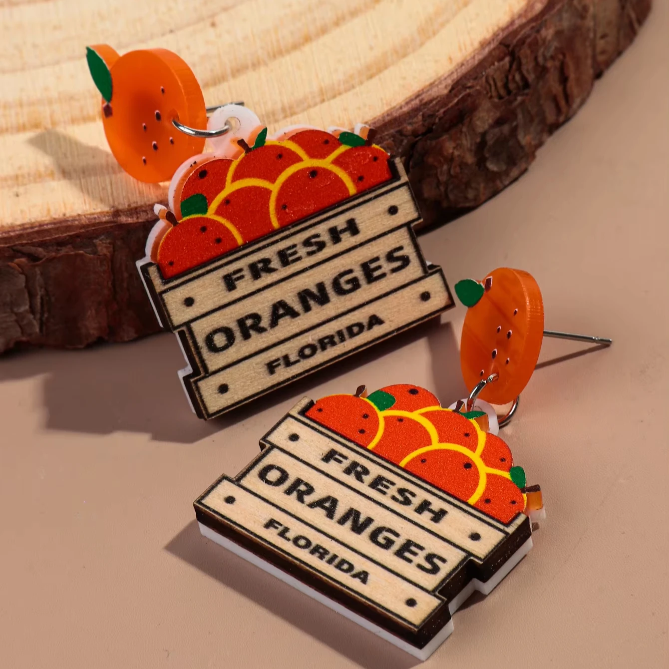 Manufacturer Direct Sales Orange Stand Earrings Personality Cute Design Fruit Acrylic Earrings For Women