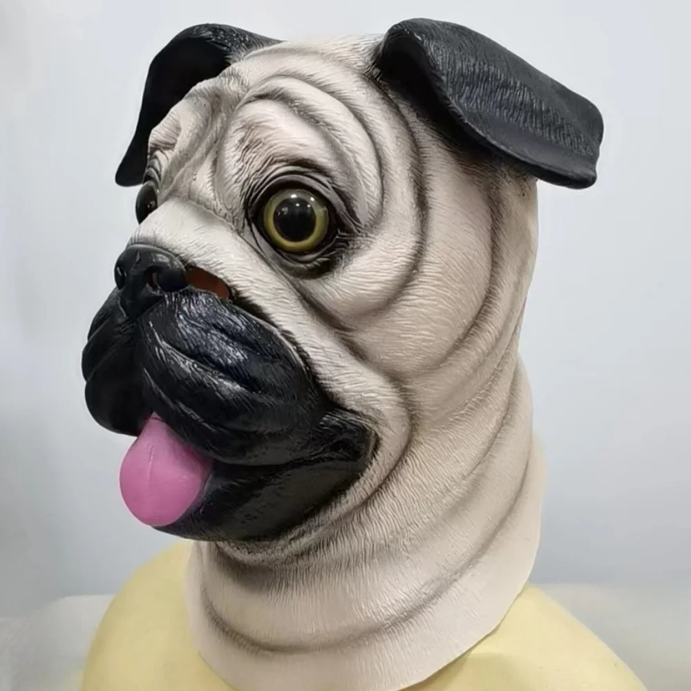 Black Eyes Latex Animal Dog Mask, Pug Dog Bulldog Full Head Mask Halloween Costume Cosplay Party Prop