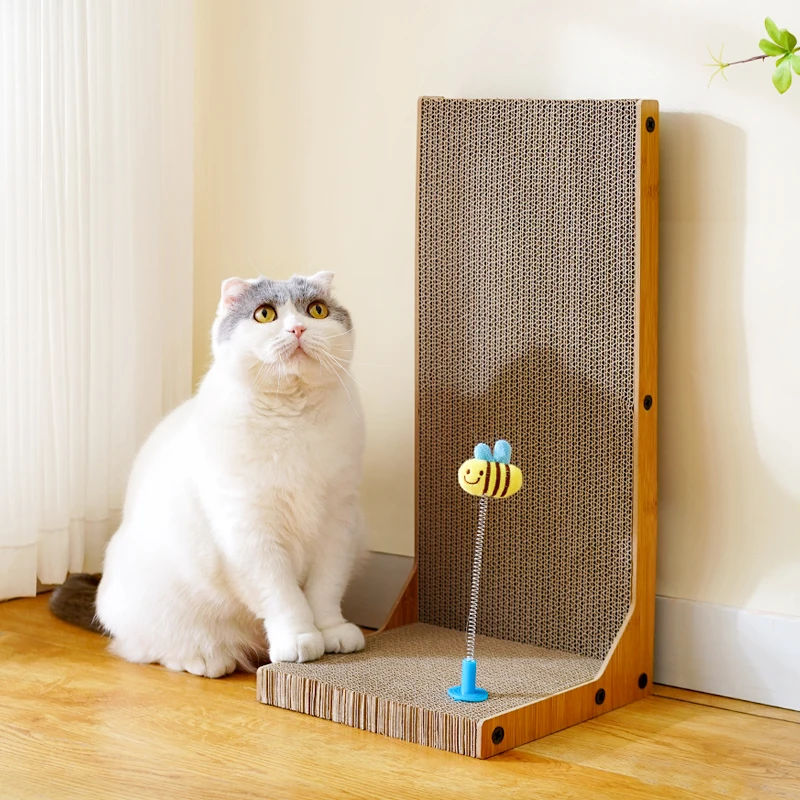 L Shape With YOYO Toy Wholesale Cat Toys Corrugated Paper Cat Scratcher Multi-function Detachable New Designed
