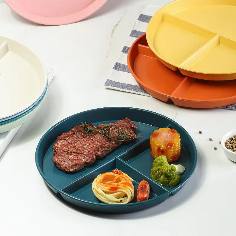 Creative Circular Wheat Straw Split Dining Plate Children Three Quantitative Dishes Environmentally Friendly Tableware