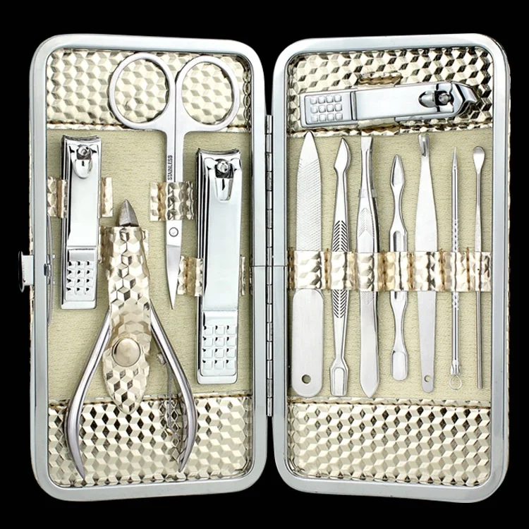 Gold Beauty Care Elegant 12pcs Manicure Pedicure Household Salon Tools Cuticle Exfoliate Nail Set