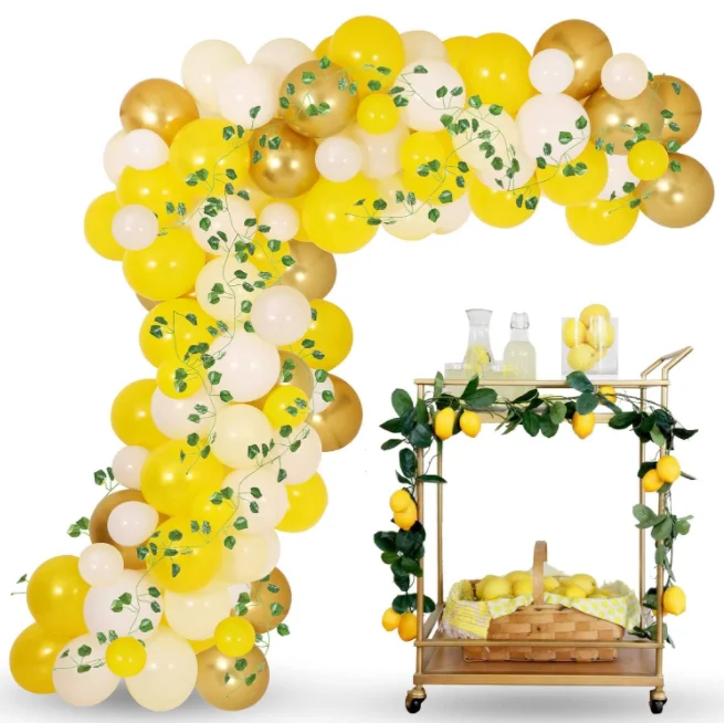Yellow metallic Latex Balloon Garland arch Kit with Sunflower Ivy for lemonade Theme Birthday holiday event Party Decor supplies