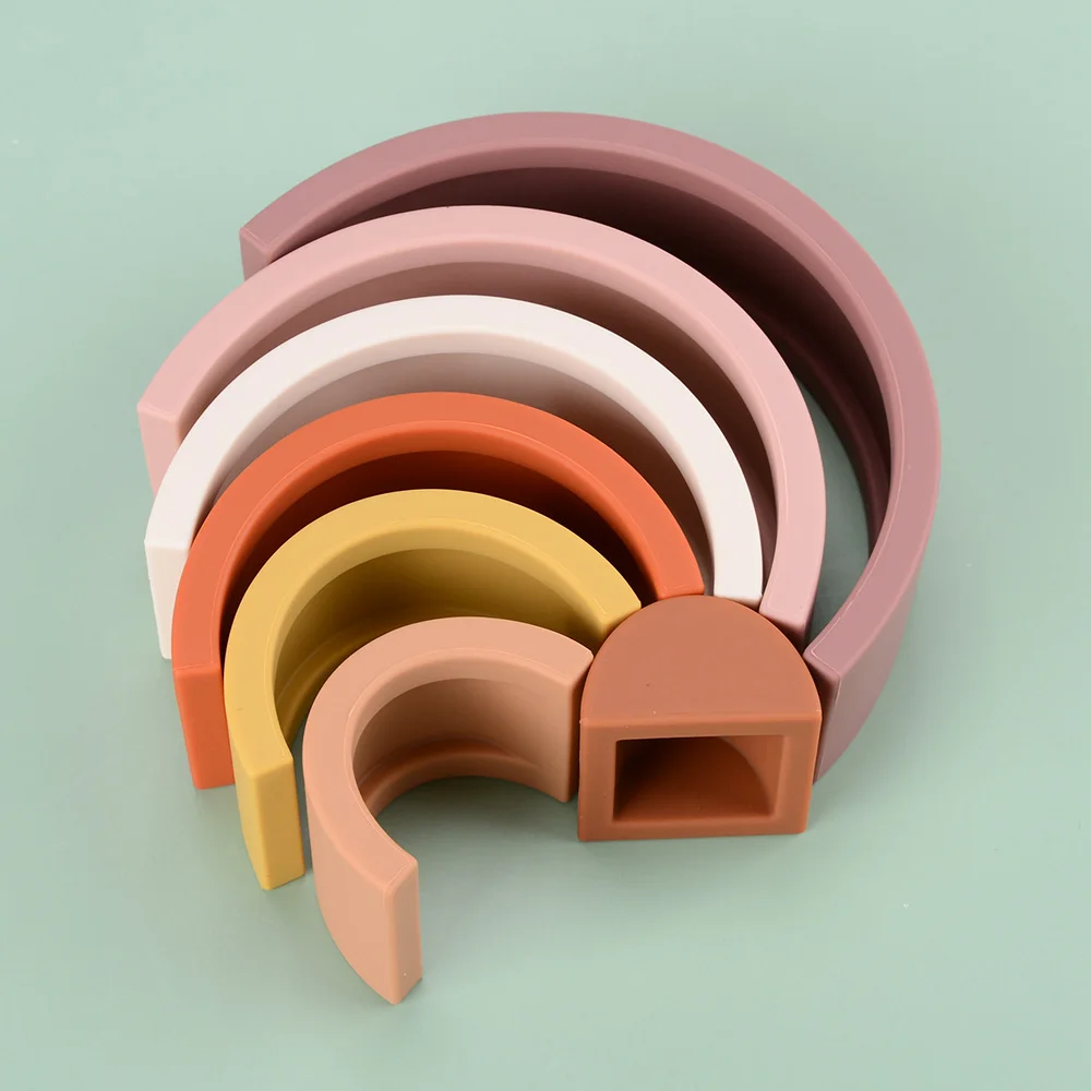 Rainbow Silicone Stacking Puzzles Toys Building Blocks for kids Educational Baby Stacker Nesting Puzzle Block