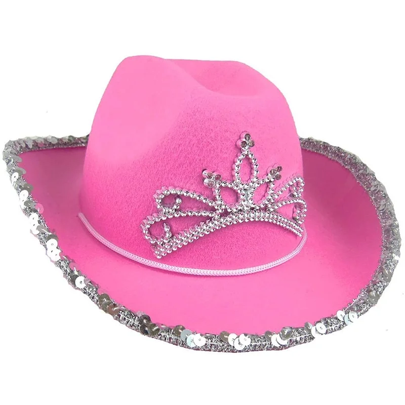 Дешевая ковбойская шляпа sombrero vaquero Rodeo Queen с блестками тиара розовая женской ковбойской шляпой