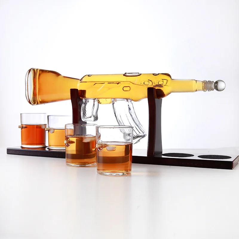 Unique 750ml Rifle Gun Shaped Glass Liquor Bottle Glass Whiskey Decanter for Bourbon