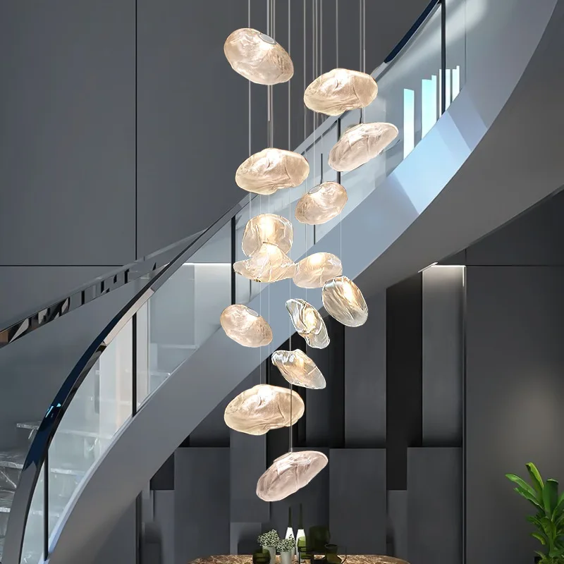 Art Cloud Design Hanging Lamp Modern Luxury Hotel Loft Staircase Chandelier Blown Glass Pendant Light
