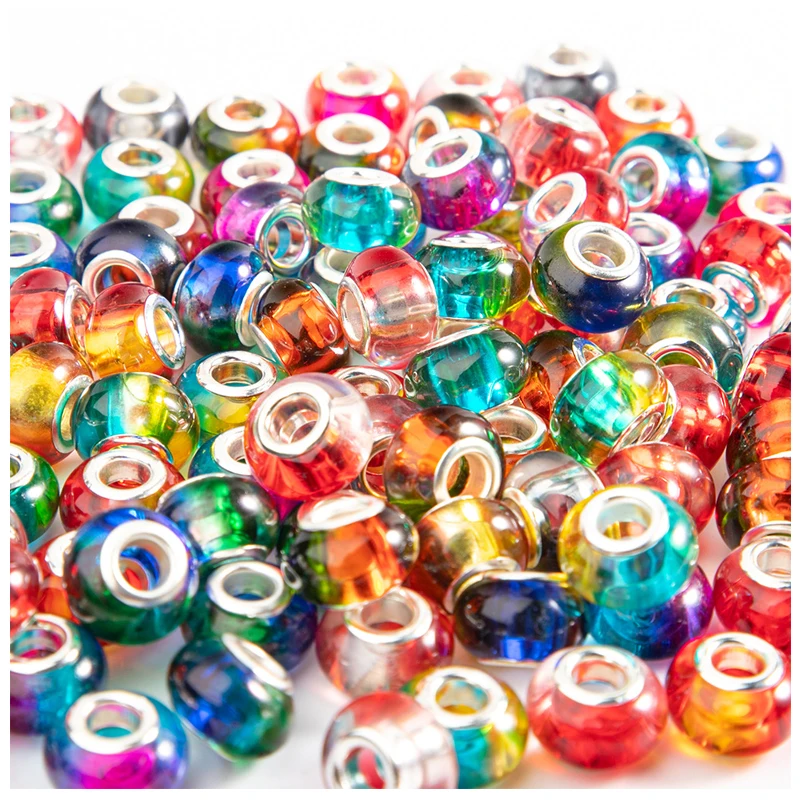 SOJI Factory Cheap Price Rainbow Acrylic Charm 5mm Beads Big Hole Beads Large Hole European Loose Beads For Jewelry Making