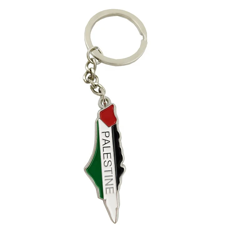 Gold Enamel Palestine Map  Flag keychain